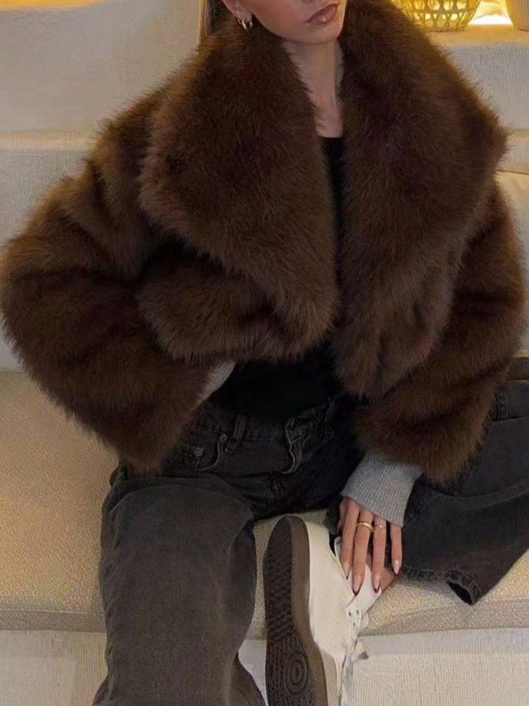 Brown Women's Elegant Faux Fur Jacket Coat